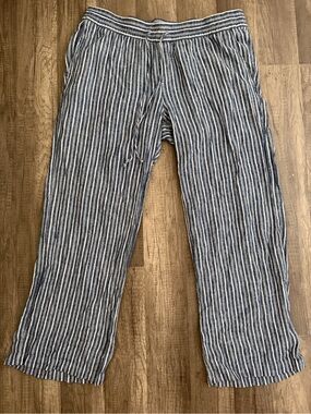 Women’s Blue & White Striped Linen-Blend Pants
